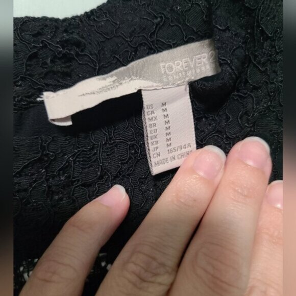 Forever 21 Black High Neck Lace Sheer See-Through Flounce Sleeve Blouse Shirt M - Picture 9 of 14